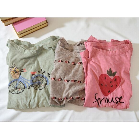 LOFT Graphic Tee Bundle Size M – Strawberry, Spring Bike, Ladybug – Cute Whimsy - Picture 2 of 16